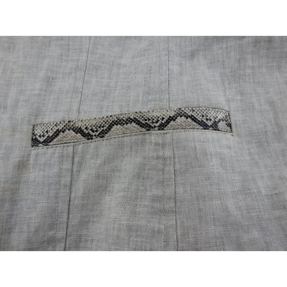 Chicos Linen Blend Jacket Womens Size 2 Neutral Snakeskin Trim Open Front - Picture 5 of 9